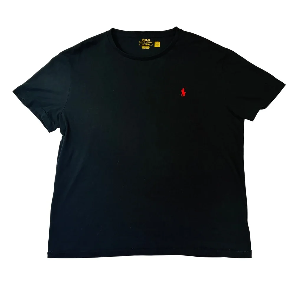 Polo Ralph Lauren Mens Crewneck T-Shirt Black Red Pony Logo Size Large L